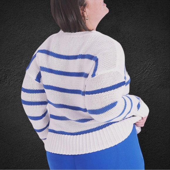 NWT Lane Bryant Classic Blue Stripe Crewneck Sweater Size 22/24 - Picture 2 of 4
